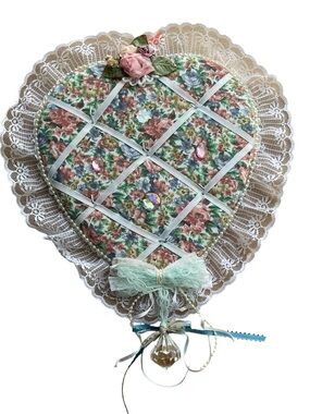 Jewelry wall organizer Floral Heart Shaped Ribbon with Lace Shabby chic handmade